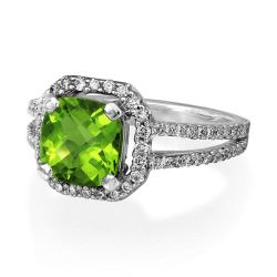 Platinum Peridot and Diamond Ring