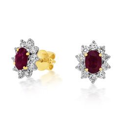 18Ct. Yellow Gold Ruby And Diamond Earrings