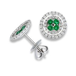 18Ct. White Gold Emerald And Diamond Earrings
