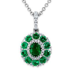 18ct. White Gold Emerald And Diamond Pendant