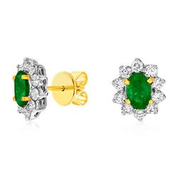 18Ct. Yellow Gold Earrings Emerald and Diamond