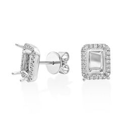 18Ct. White Gold Semi Set Earrings for 7X5 mm Octagon