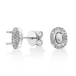 18Ct. White Gold Semi Set Earrings for 7X5 mm Oval