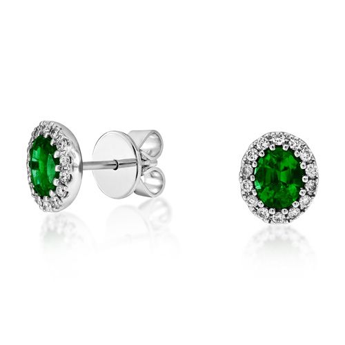 18ct. White Gold Emerald And Diamond Earrings<