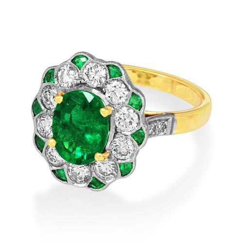 18Ct. Yellow Gold Emerald and Diamond Ring<
