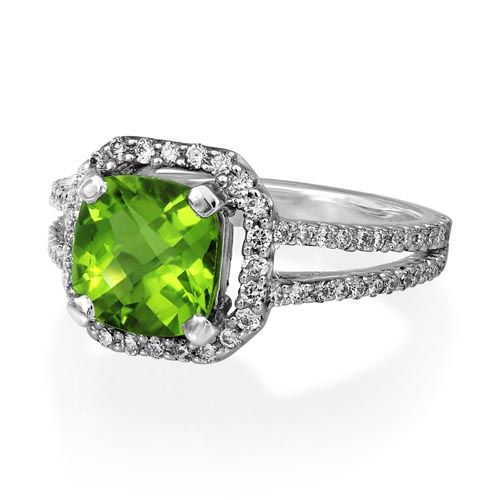 Platinum Peridot and Diamond Ring<