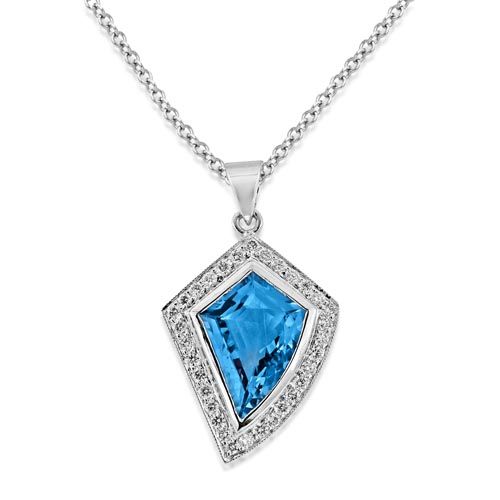 18Ct. White Gold Aquamarine And Diamond Pendant<