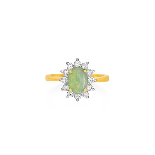 18Ct. Mix Gold Opal And Diamond Ring<