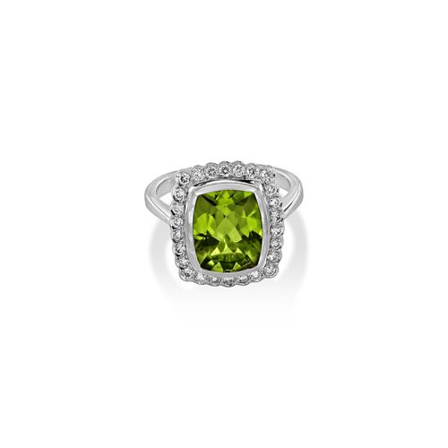 18Ct. White Gold Peridot And Diamond Ring<