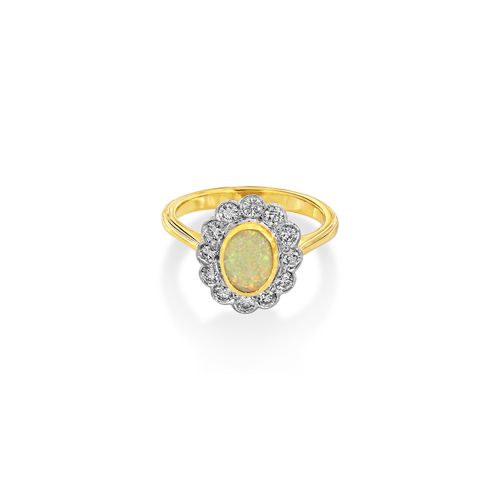 18Ct. White Gold Opal And Diamond Ring<