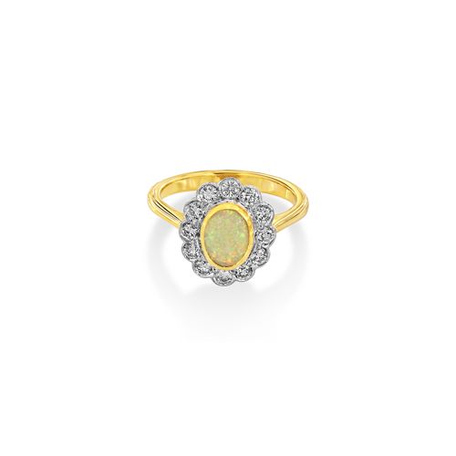 18Ct. White Gold Opal And Diamond Ring<