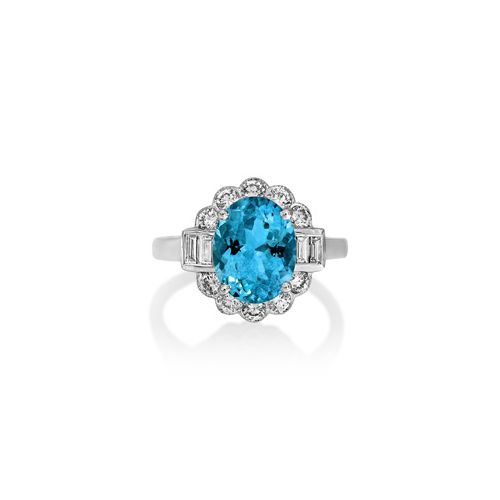 18Ct. White Gold Aquamarine And Diamond Ring<