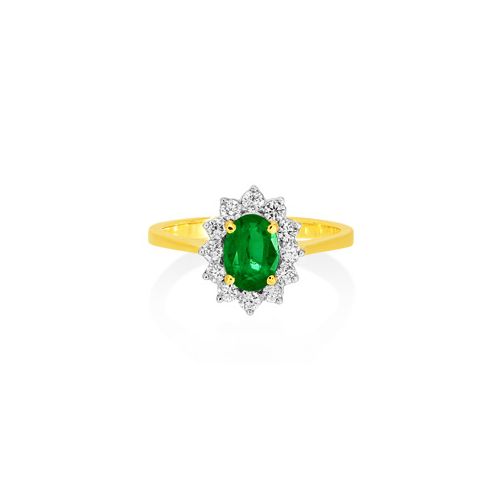 18Ct. Yellow Gold Emerald And Diamond Ring<