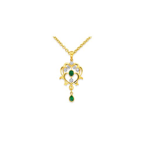 9ct. Yellow Gold Emerald And Diamond Pendant<