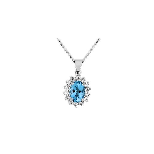 18Ct. White Gold Aquamarine And Diamond Pendant<