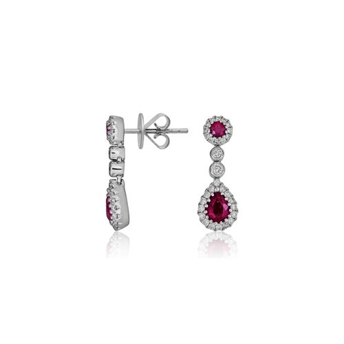 18Ct. White Gold Ruby And Diamond Earrings<