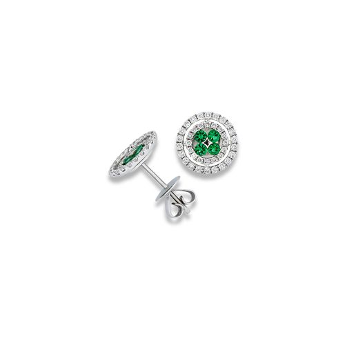 18Ct. White Gold Emerald And Diamond Earrings<