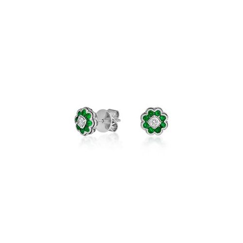 18ct. White Gold Emerald And Diamond Earrings<