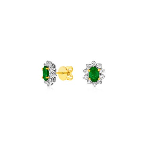 18Ct. Yellow Gold Earrings Emerald and Diamond<