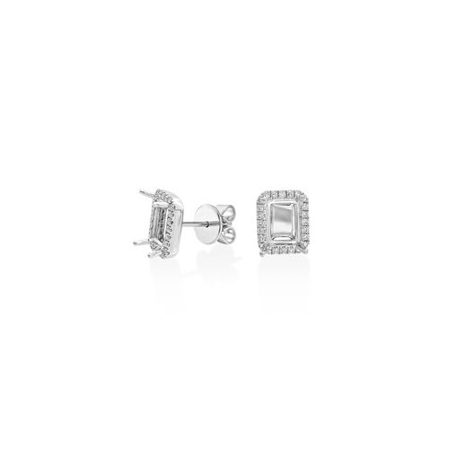 18Ct. White Gold Semi Set Earrings for 7X5 mm Octagon<