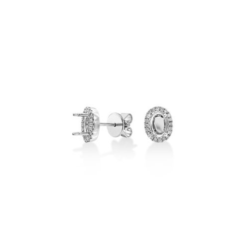 18Ct. White Gold Semi Set Earrings for 7X5 mm Oval<
