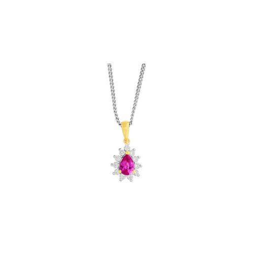 18Ct. White Gold and Yellow Gold Pink Sapphire and Diamond Pendant<